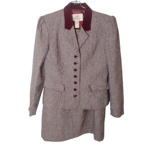 Junior Exchange Wool Blend Velvet Skirt Suit Size 9 Houndstooth Career Japan